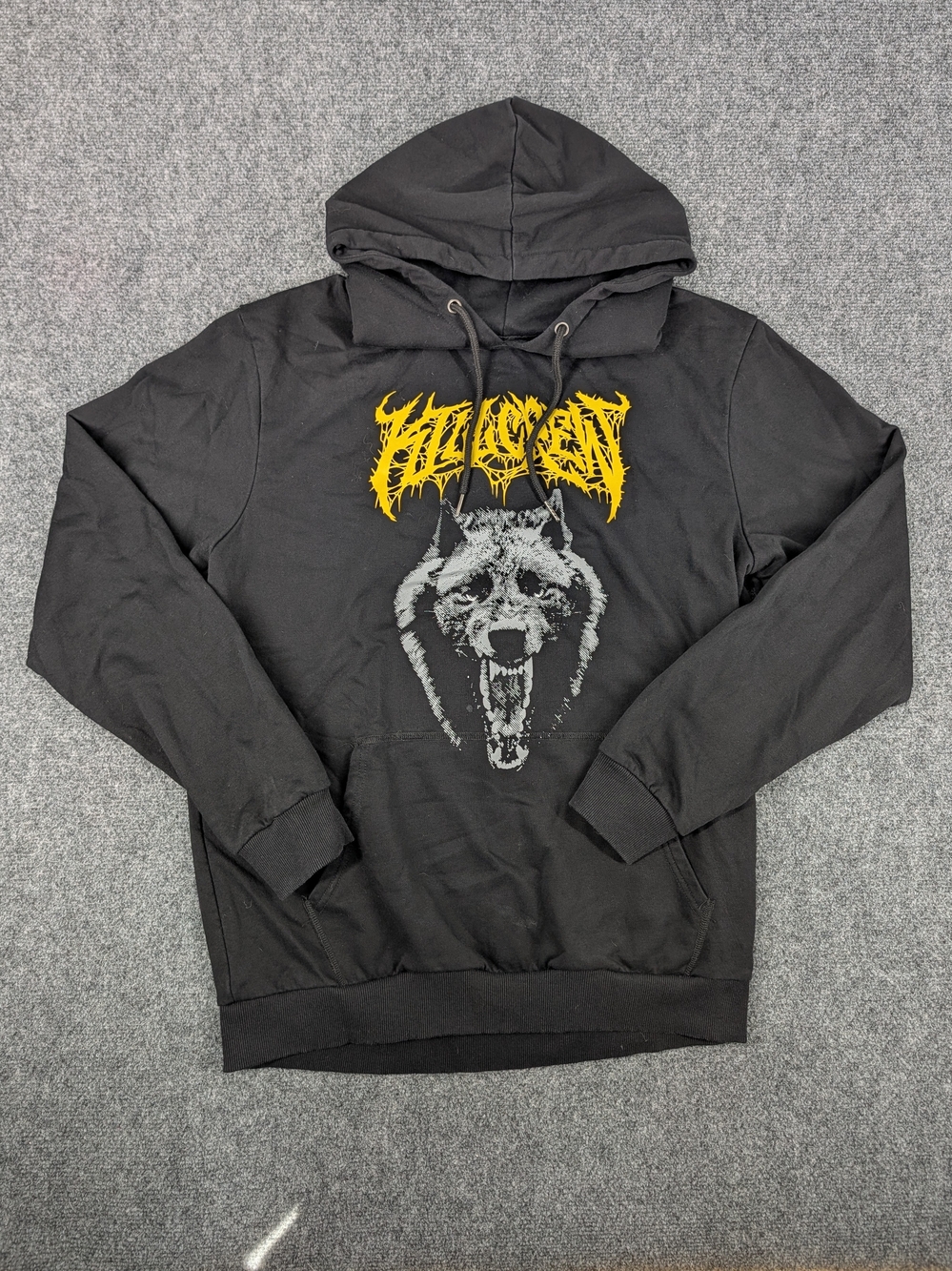 Kill Crew Black Hoodie with Yellow Logo and Gray Wolf Graphic